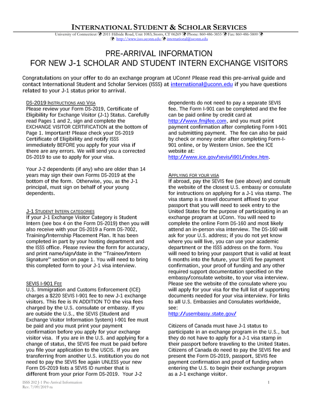 ISSS 202 J 1 Pre Arrival Information screenshot