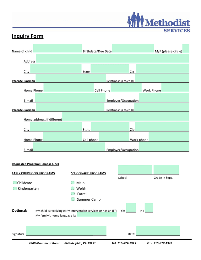 Inquiry Form screenshot