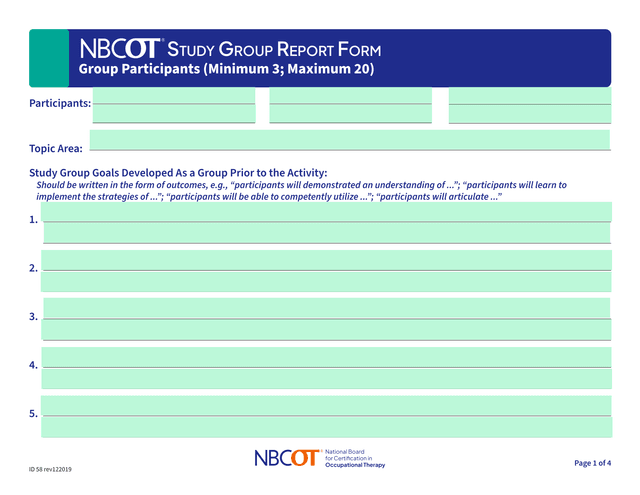 NBCOT Study Group Report Form screenshot