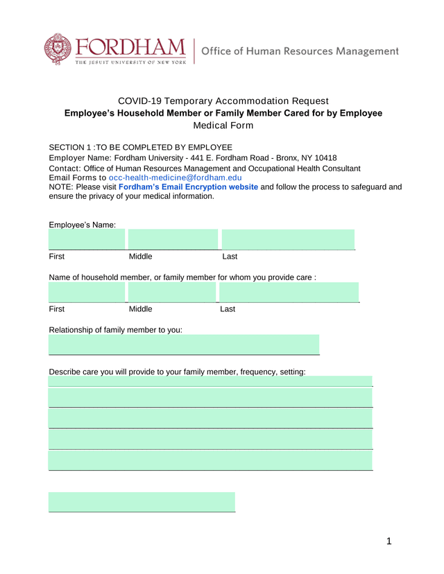 COVID 19 Temporary Accommodation Request EmployeeS Household Member Or Family Member Cared For By Em screenshot