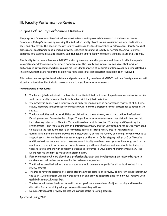 Faculty Performance Review screenshot