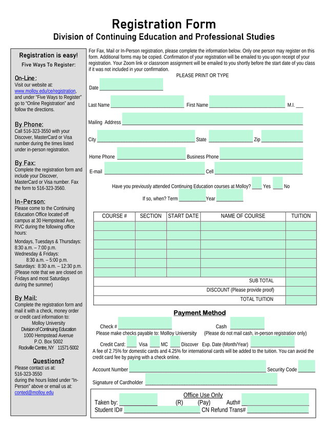 Registration Form screenshot