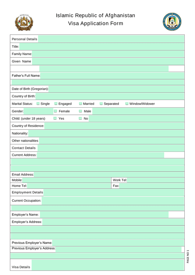 Islamic Republic Of Afghanistan Visa Application Form screenshot