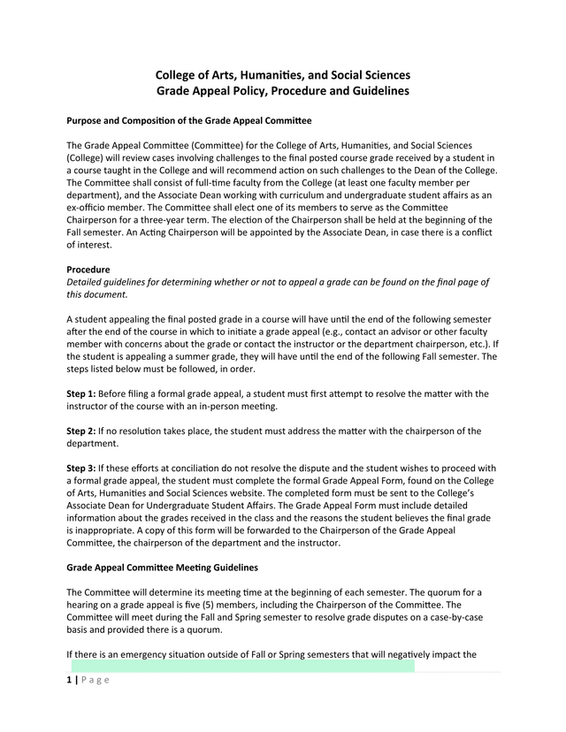 Grade Appeal Policy, Procedure And Guidelines screenshot