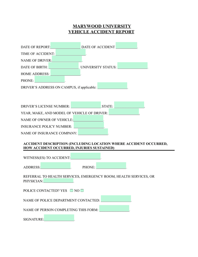 Vehicle Accident Report screenshot