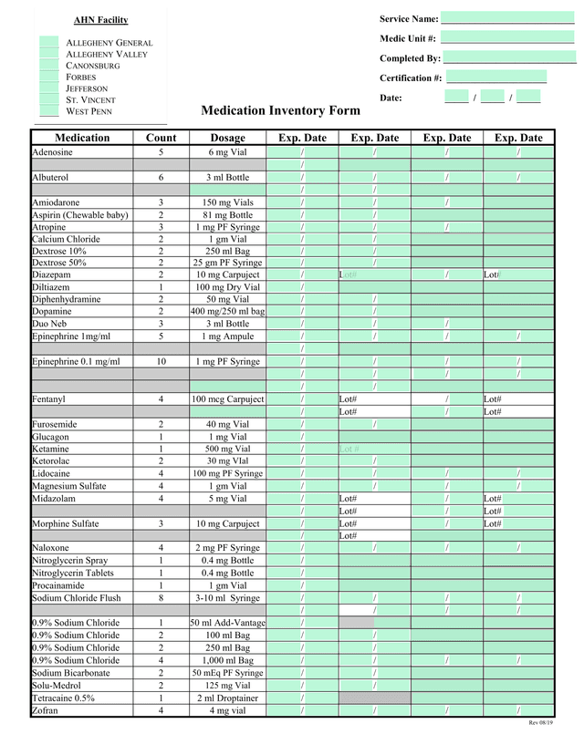 Medication Inventory Form screenshot