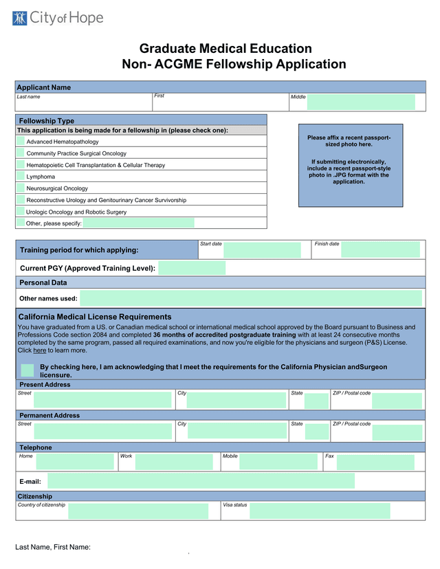 Non ACGME Fellowship Application screenshot