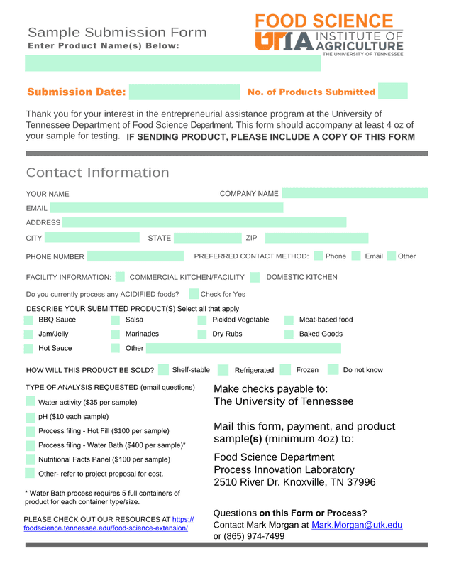 Sample Submission Form screenshot