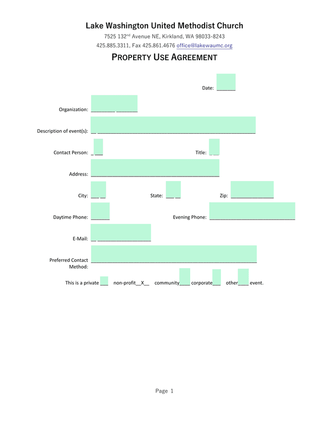 Property Use Agreement screenshot