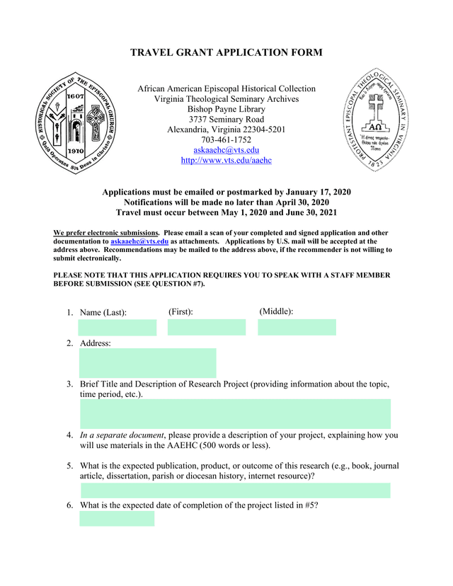 Travel Grant Application Form screenshot