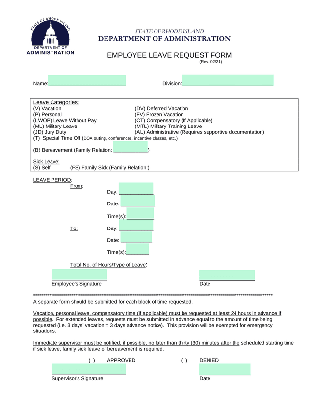EMPLOYEE LEAVE REQUEST FORM screenshot