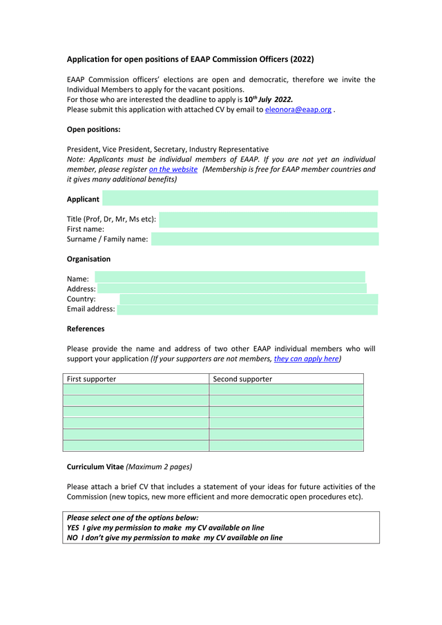 Application For Open Positions Of EAAP Commission Officers (2022) screenshot