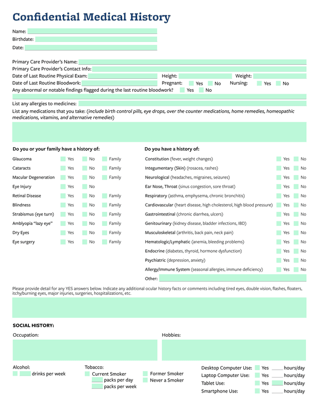 Confidential Medical History screenshot