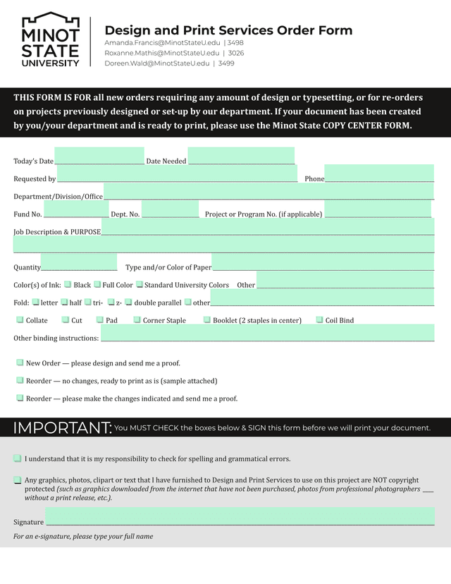 Design And Print Services Order Form screenshot