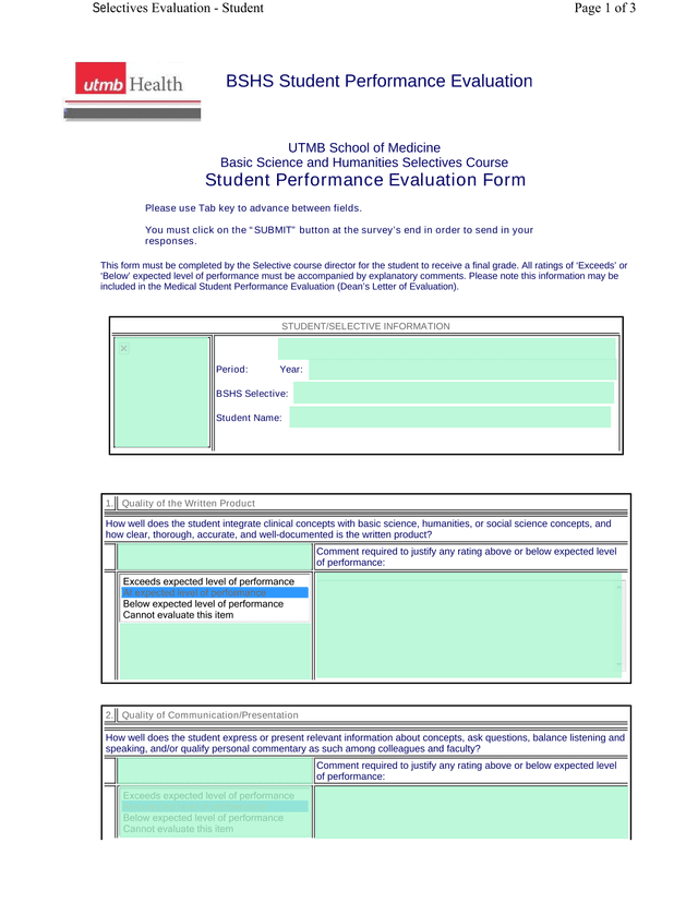 BSHS Student Performance Evaluation screenshot