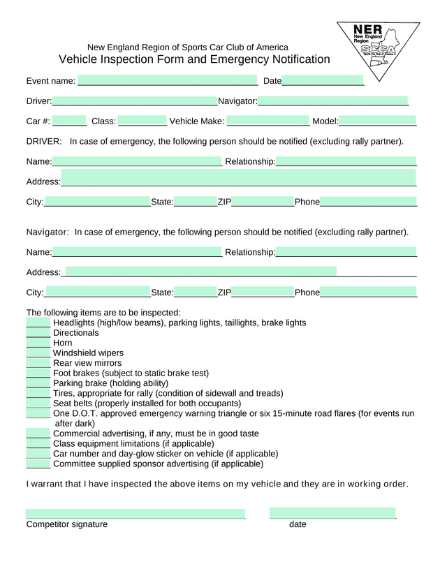Vehicle Inspection Form And Emergency Notification screenshot