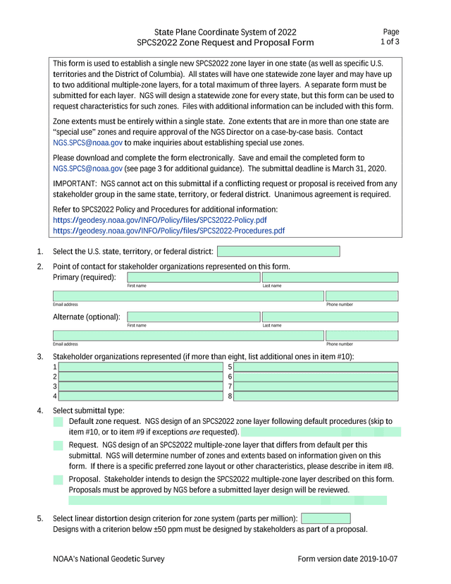 State Plane Coordinate System Of 2022 SPCS2022 Zone Request And Proposal Form screenshot