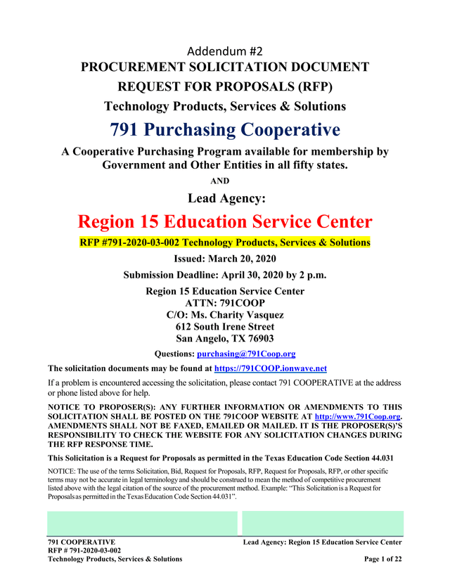 791 Cooperative RFP For Technology Products, Services  Solutions screenshot