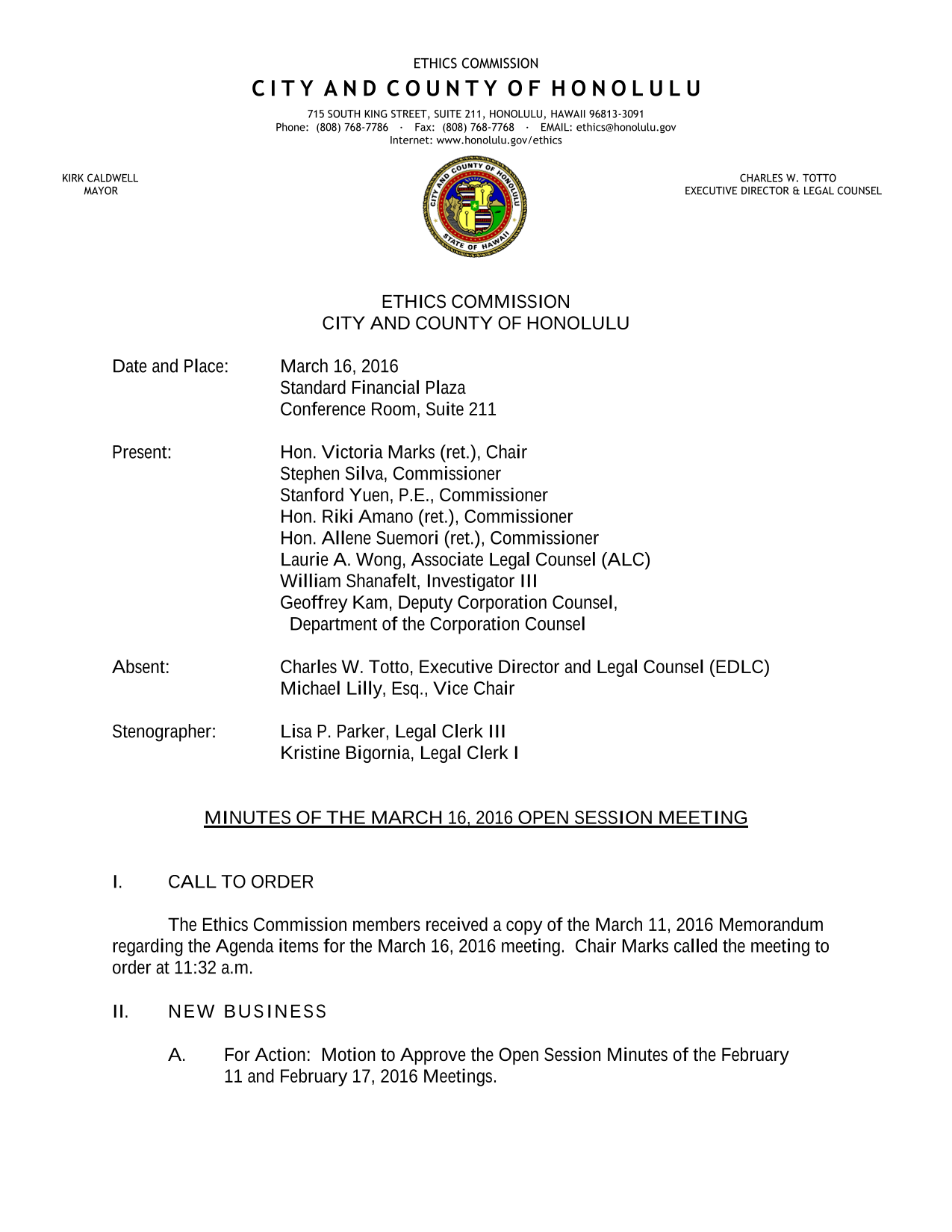 Minutes Of The March 16, 2016 Open Session Meeting screenshot