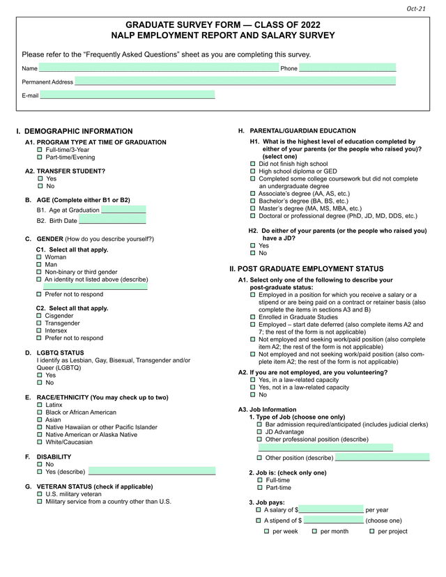 GRADUATE SURVEY FORM  CLASS OF 2022 screenshot