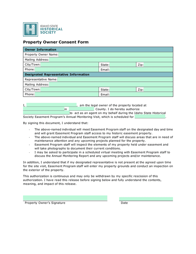 Property Owner Consent Form screenshot