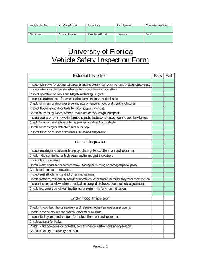 Vehicle Safety Inspection Form screenshot