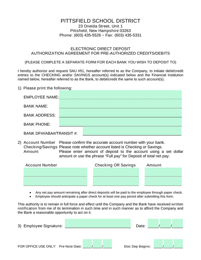 Electronic Direct Deposit Authorization Agreement For Pre Authorized CreditsDebits screenshot