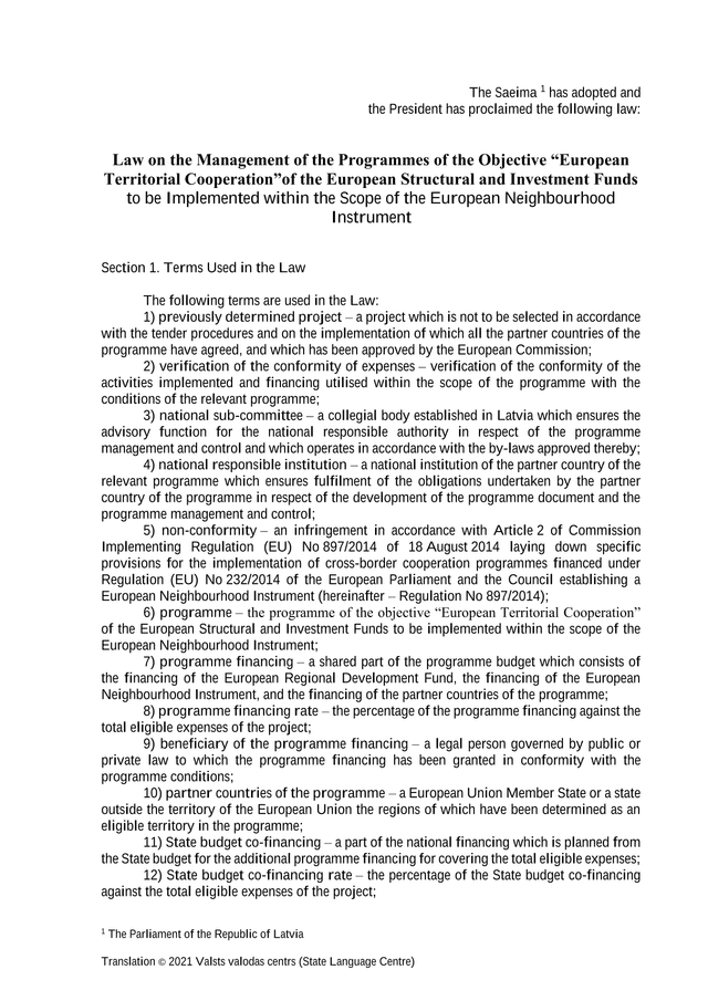 Law On The Management Of The Programmes Of The Objective European Territorial CooperationOf The Euro screenshot