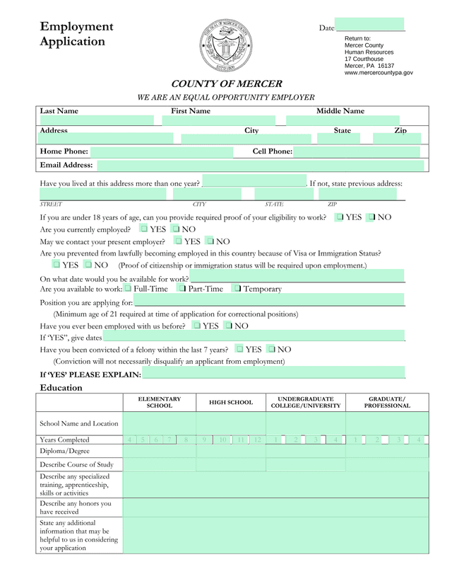 Employment Application screenshot