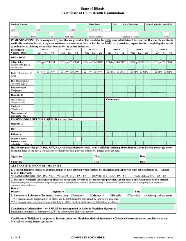Certificate Of Child Health Examination screenshot