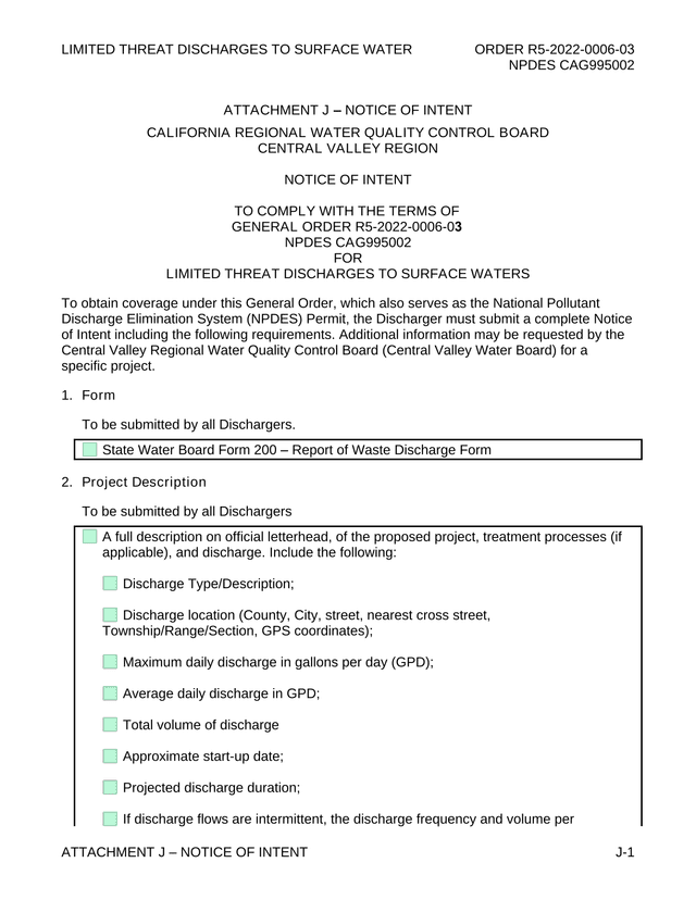 Notice Of Intent For Limited Threat Discharges To Surface Waters screenshot