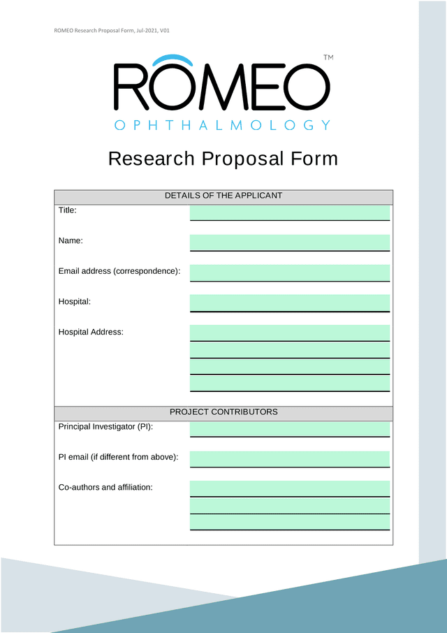 ROMEO Research Proposal Form screenshot