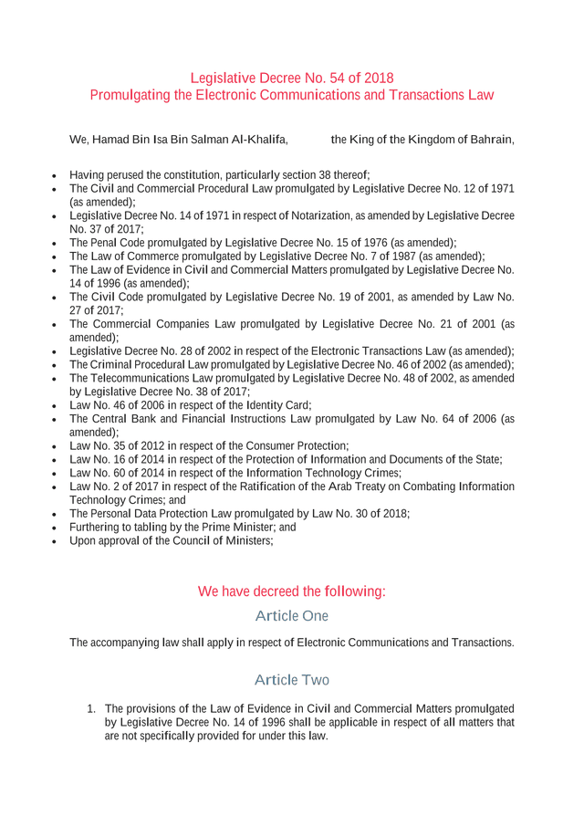 Legislative Decree No. 54 Of 2018 Electronic Communications And Transactions Law screenshot