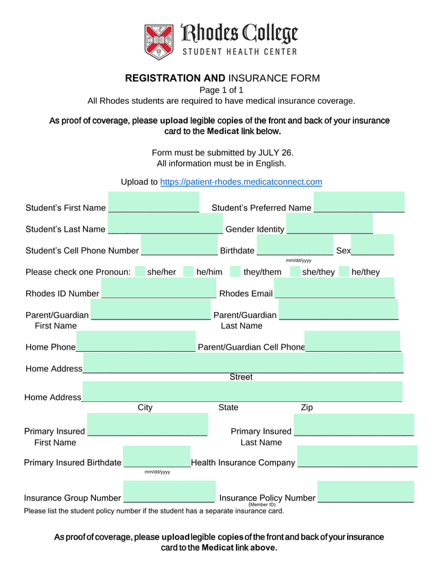 Registration And Insurance Form screenshot