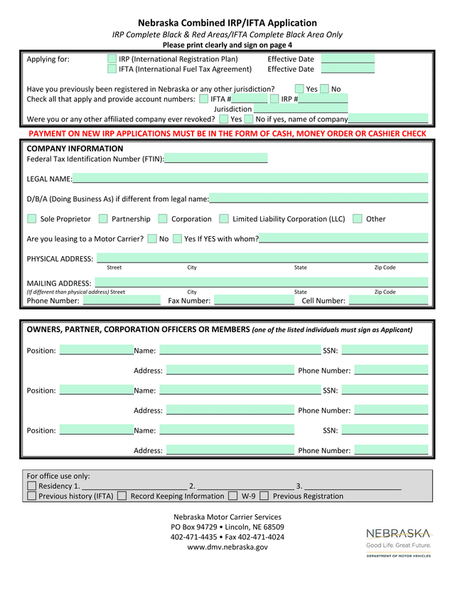 Nebraska Combined IRPIFTA Application screenshot