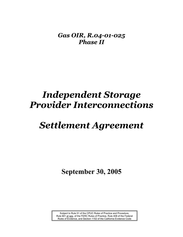 Independent Storage Provider Interconnections Settlement Agreement screenshot