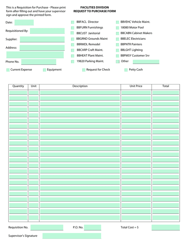 REQUEST TO PURCHASE FORM screenshot
