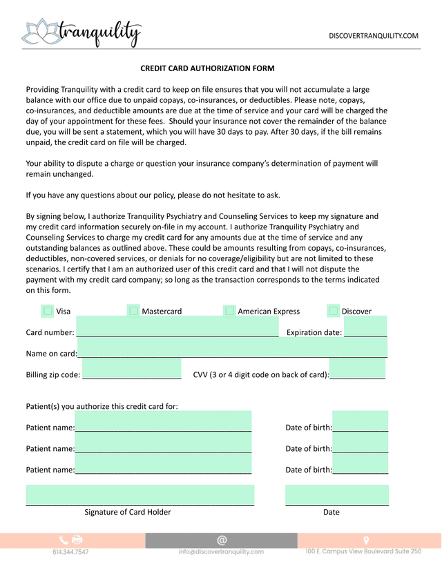 Credit Card Authorization Form screenshot