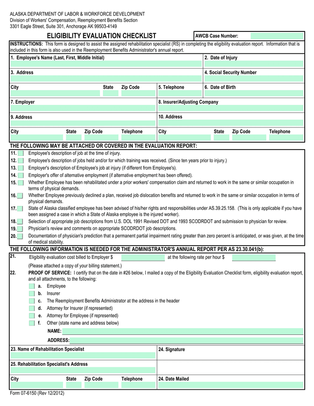 ELIGIBILITY EVALUATION CHECKLIST screenshot