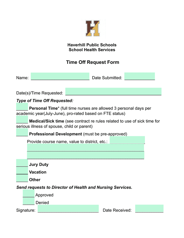Time Off Request Form screenshot