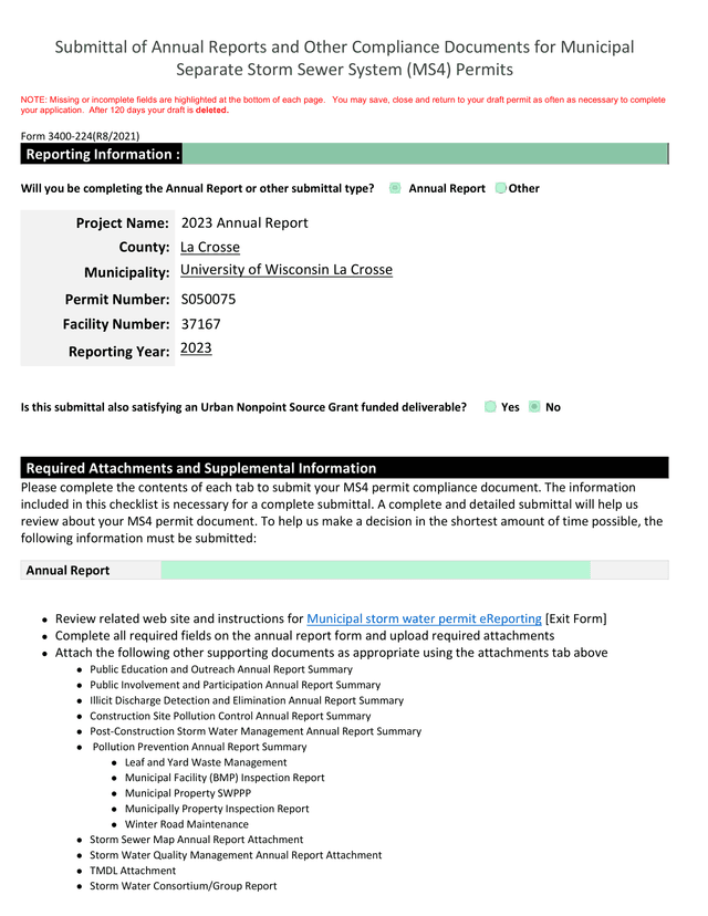 Submittal Of Annual Reports And Other Compliance Documents For Municipal Separate Storm Sewer System screenshot