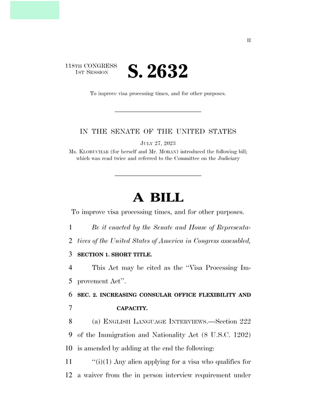 S. 2632   Visa Processing Improvement Act screenshot
