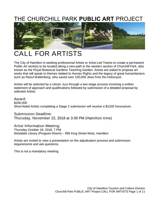 Churchill Park PUBLIC ART Project CALL FOR ARTISTS screenshot