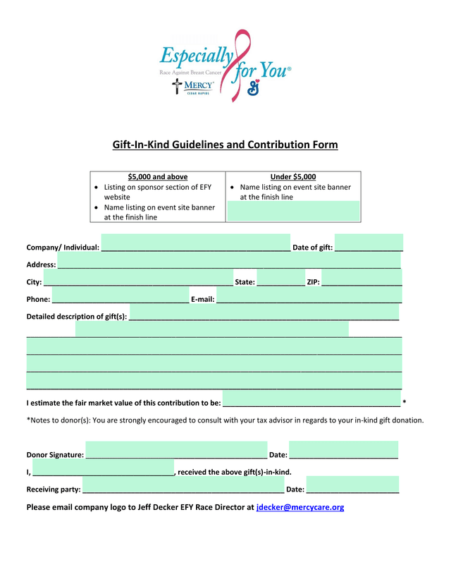 Gift In Kind Guidelines And Contribution Form screenshot