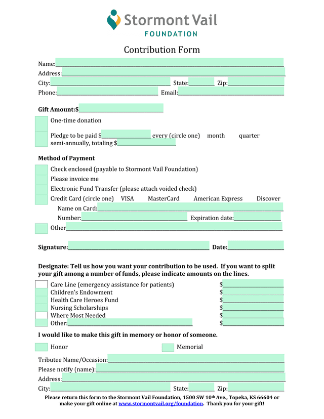 Contribution Form screenshot