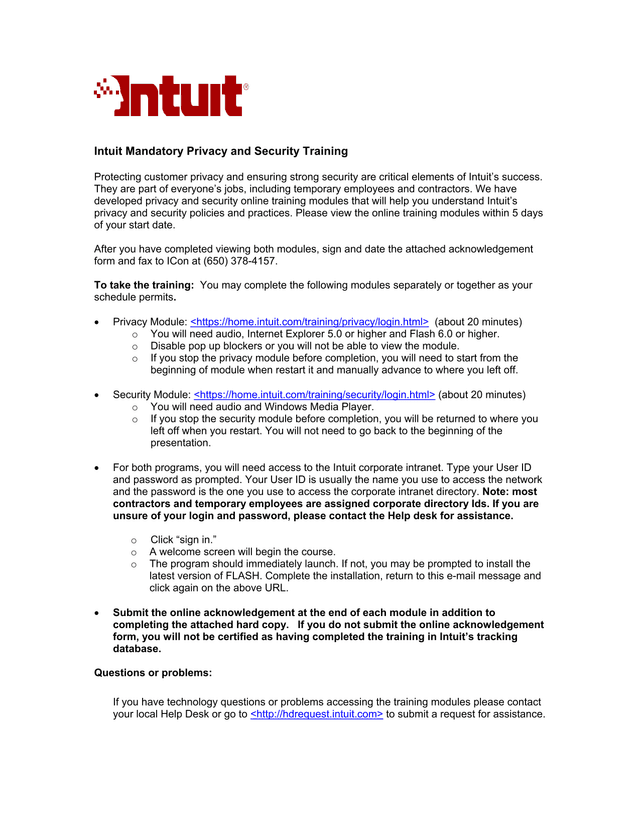 Intuit Mandatory Privacy And Security Training screenshot