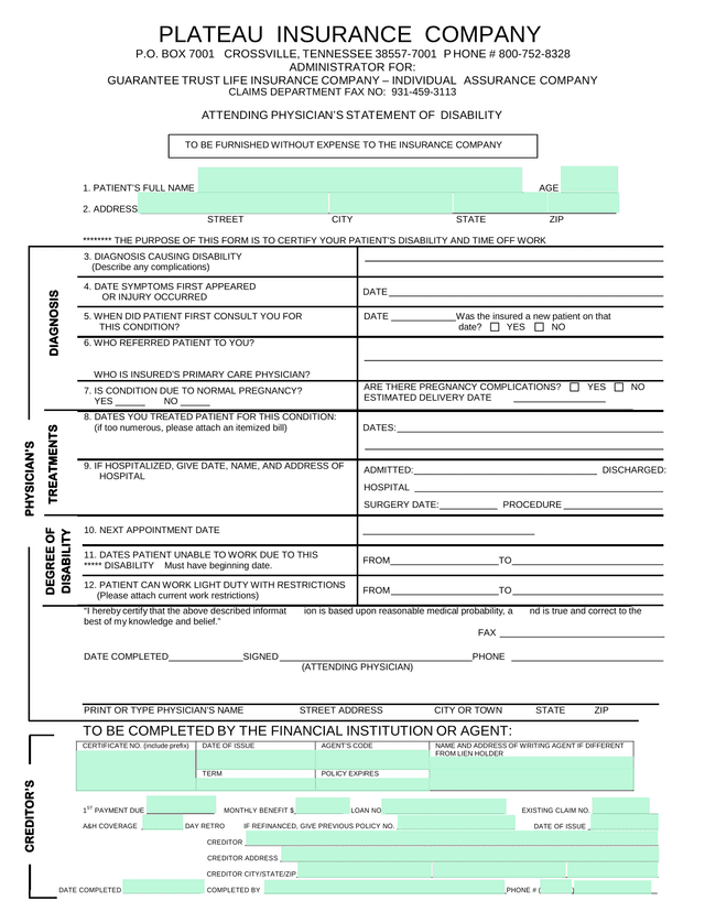 Attending PhysicianS Statement Of Disability screenshot