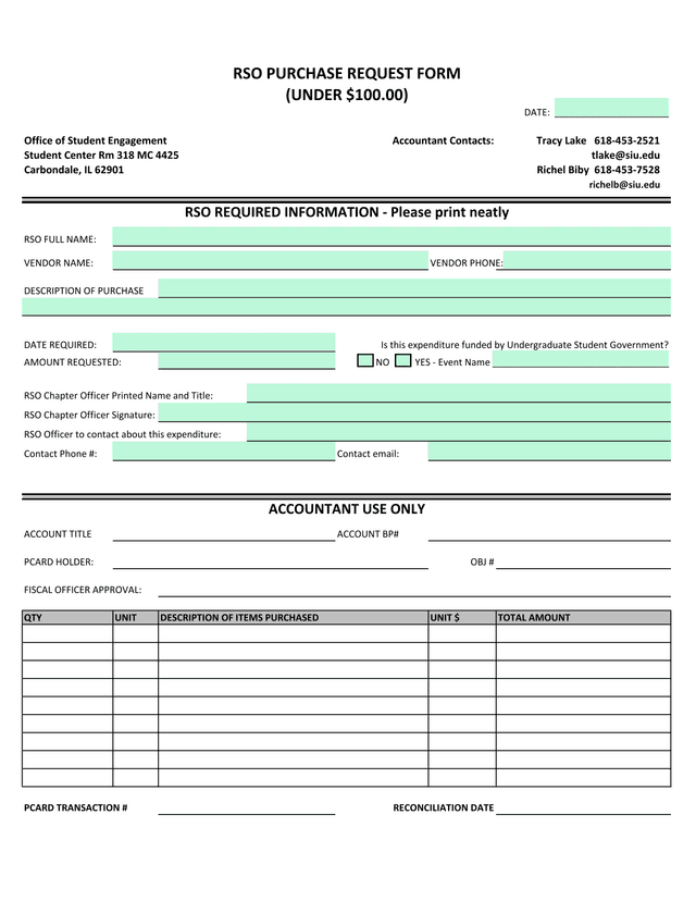 RSO Purchase Request Form screenshot