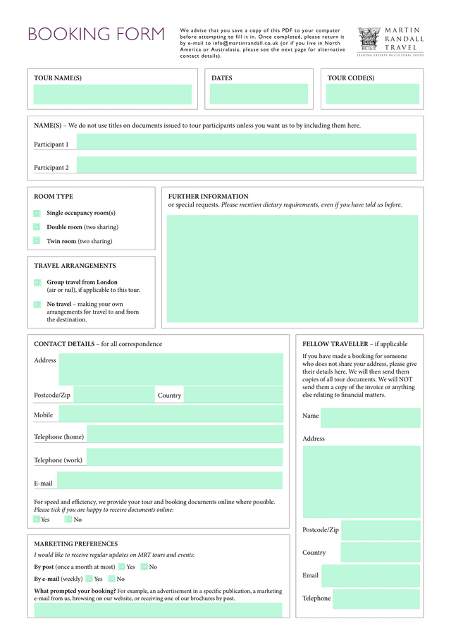BOOKING FORM screenshot