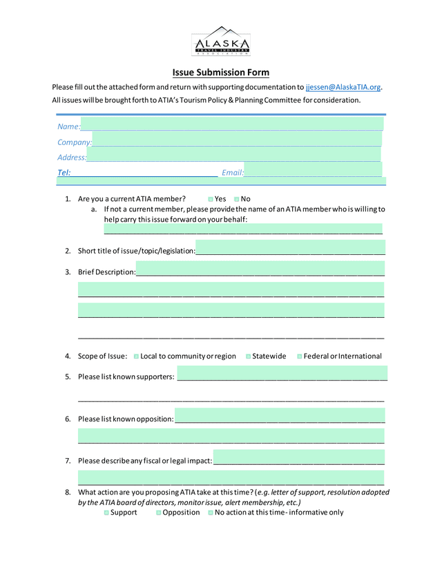 Issue Submission Form screenshot